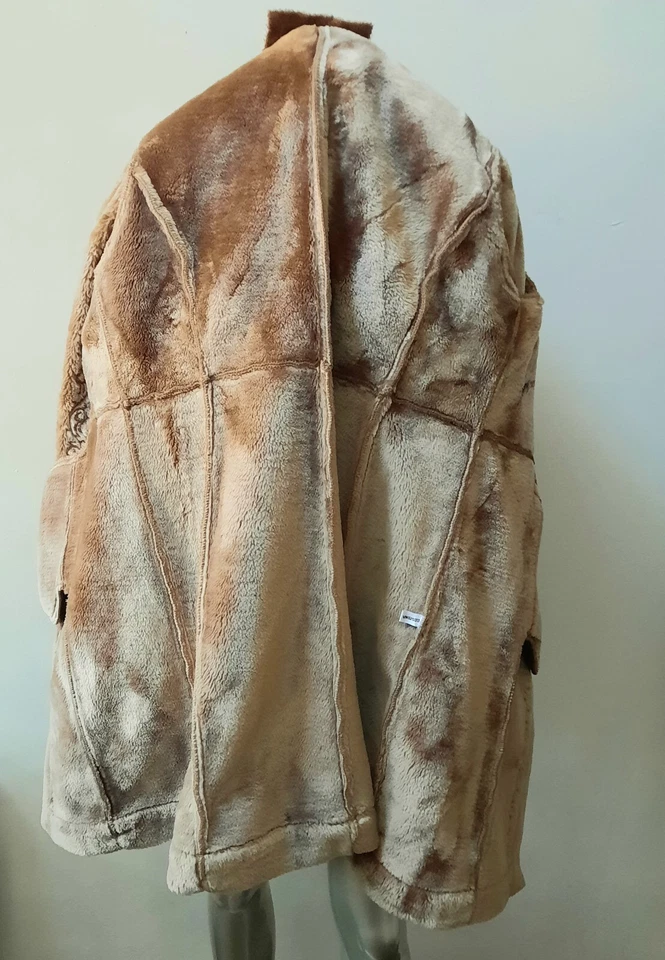 VTG PENNY LANE EMBROIDERED TRIM & FAUX FUR LINED FAUX SUEDE COAT WARM LONG sz L - Image 2 of 4