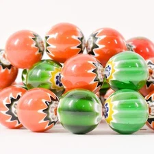 Chevron Trade Beads Orange and Green China Cooper Collection 36 Inch