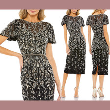 NEW $498 Mac Duggal [ 4 ] Embellished High Neck Flutter Sleeve Dress 5727 #J146