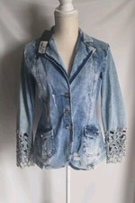 Dische Distressed Denim Jeans Embellished Rhinestones Women's Jacket Size M