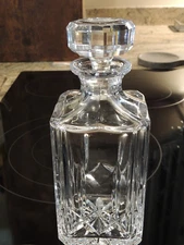 Vintage Atlantis Square Decanter w/ 8-Point Cut Stopper Etched Signed Heavy