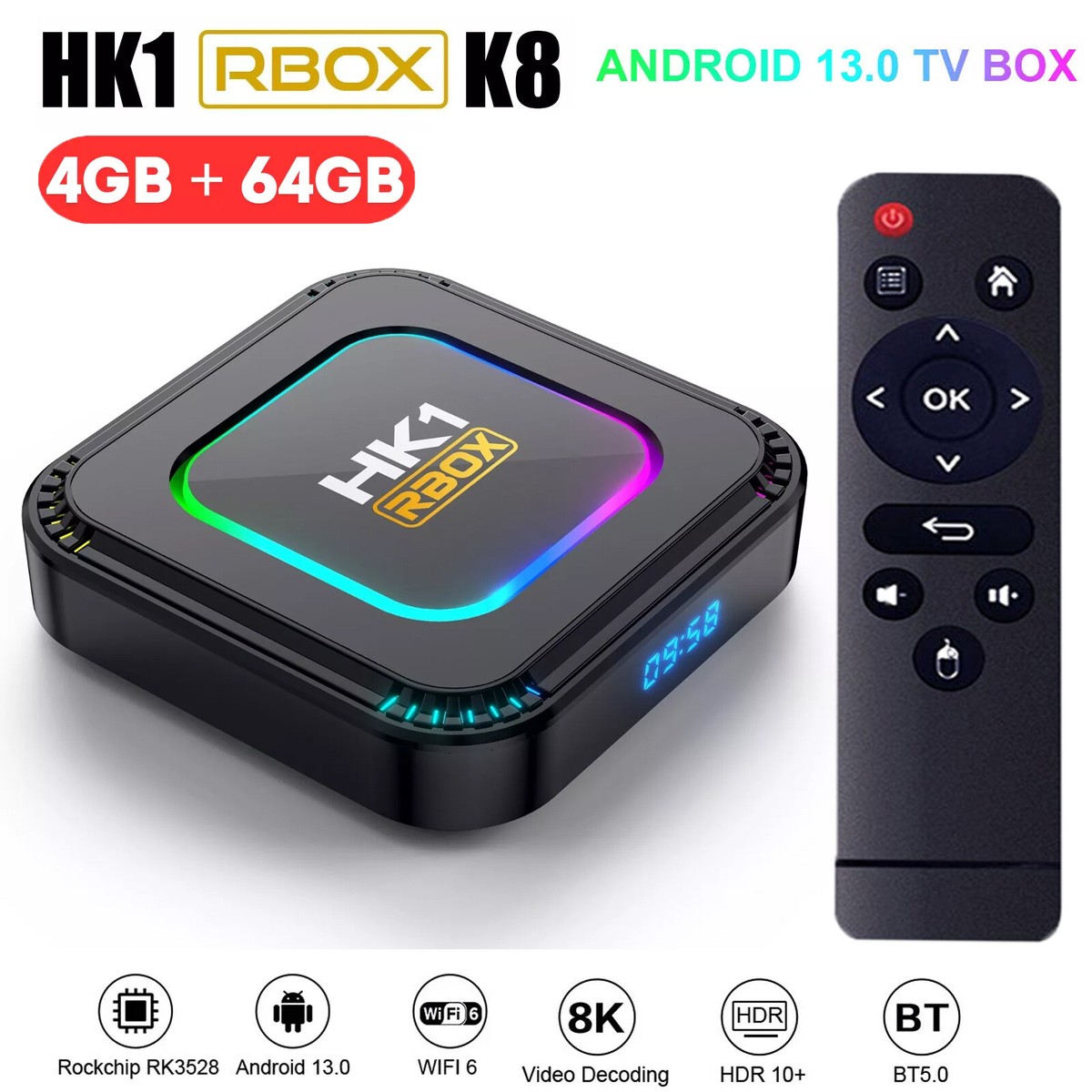 NEW 2024 Smart TV Box Android 13 Quad Core HK1 RBOX 8K HD