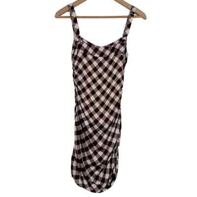 Urban Outfitters Claire Ruched Bodycon Minidress Modern Brown Ivory Plaid NWT