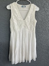 J Gee Sun Dress Womens Small S White Gauze Crocheted Sleevess