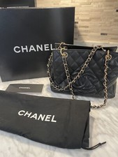 CHANEL Authentic Caviar Chain Shoulder Bag- Tote Black Quilted Purse 