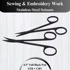 Pair of Embroidery & Sewing Scissors 4.5" Black STR + CRV for Cutting Crafting