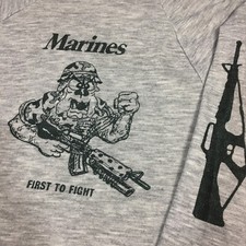 Vtg USMC Heather MARINES BULLDOG Solider US Military SEMPER FI Raglan Sweatshirt
