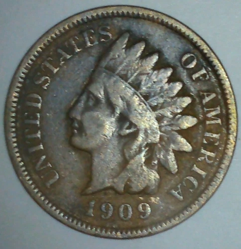 1909 INDIAN HEAD CENT F Fine US Bronze Penny Coin Series Last Year Minted MA29K
