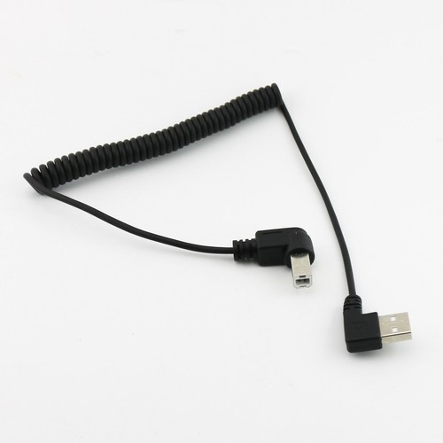 USB 2.0 B Male Right Angle to A Right Angle Male Spiral Coiled Printer Cable 5ft - Picture 6 of 7