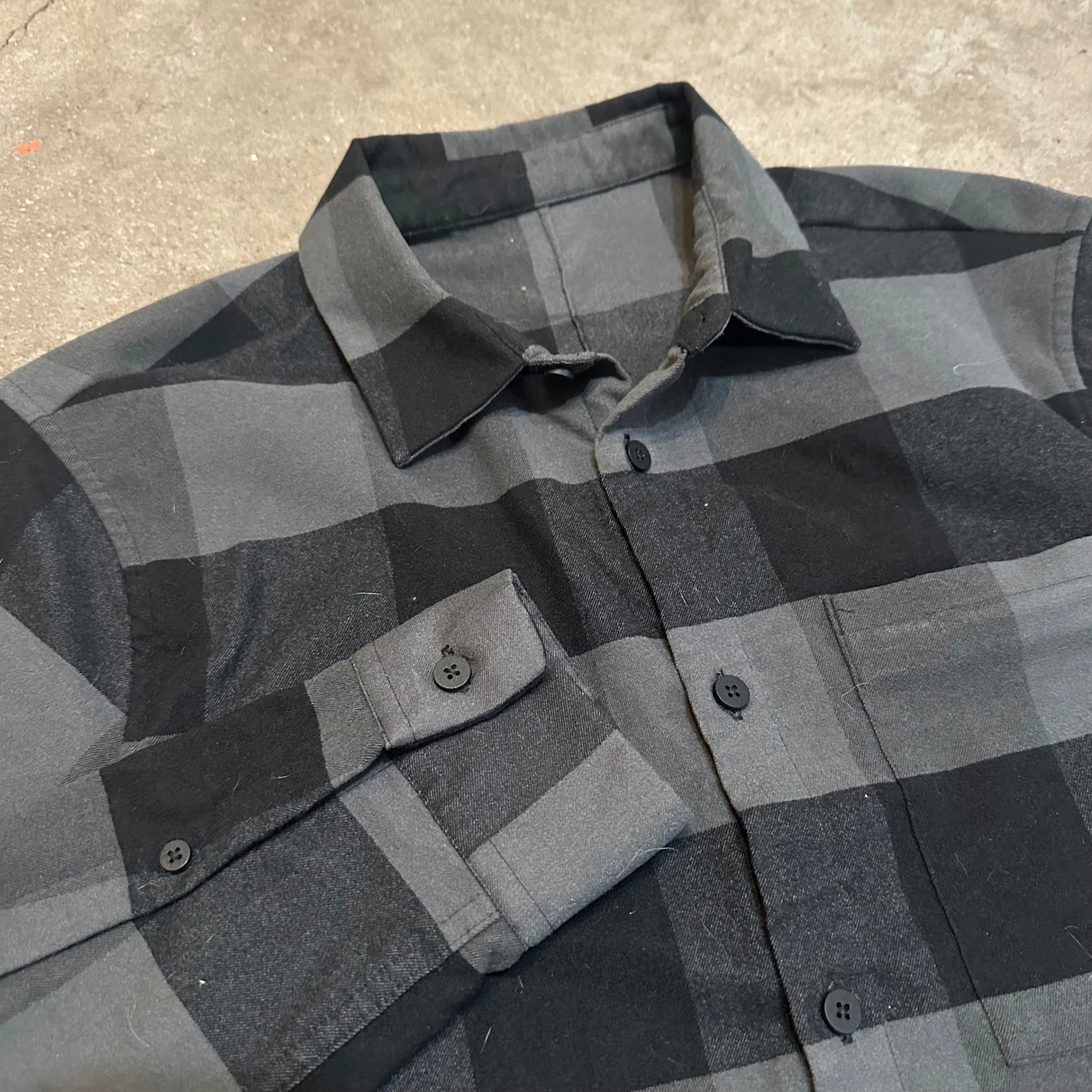 Lululemon Masons Peak Flannel Button Down Shirt Men L Black Gray Long Sleeve