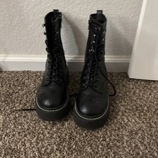 Women s Black Leather Combat Boots US 6 Mid-C...
