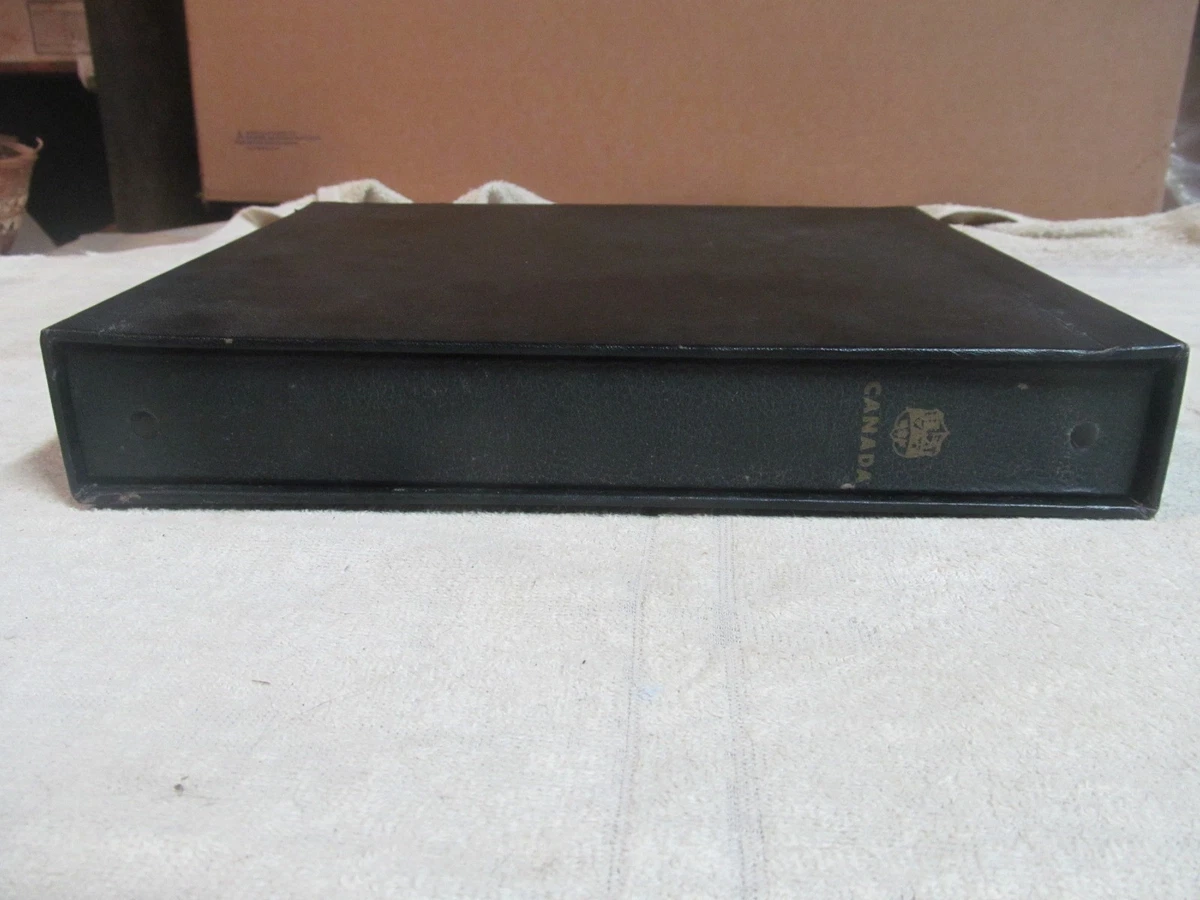 VINTAGE MINKUS 1960 CANADA STAMP ALBUM WITH SLEEVE, ABOUT 35% FULL, 90 PAGES.