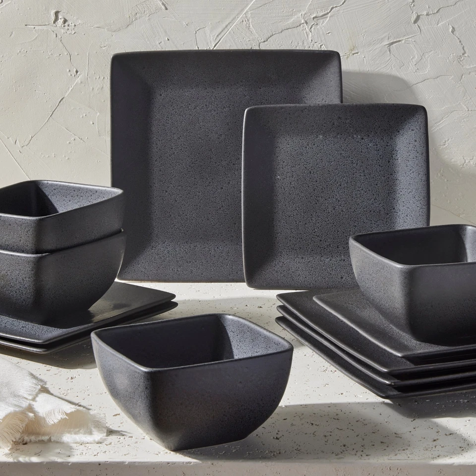 Better Homes & Gardens Anderson Grey Square-Shaped Stoneware 12-Piece Dinnerware - Image 4 of 4