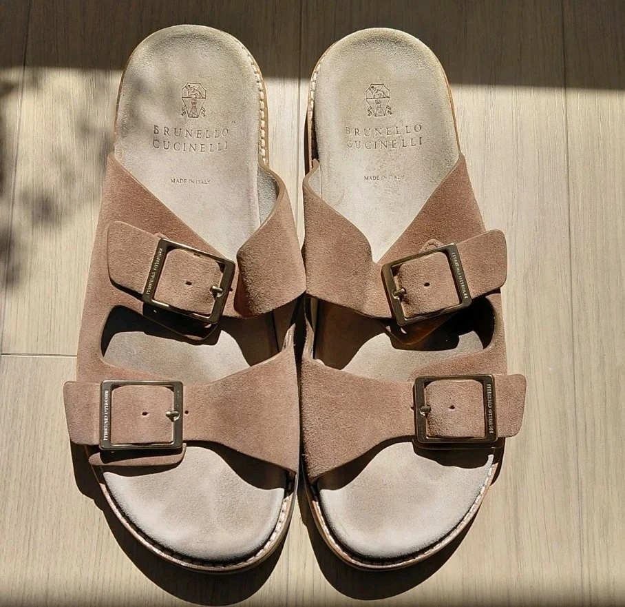 Brunello Cucinelli Suede Double Buckle Sandals EU 45 US 12 Made in Italy