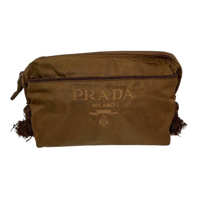 #ad Excellent Condition PRADA Logo Embroidery Fringe Plate Included Nylon Large Po $336.34