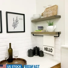 Rustic Floating Shelf Set W/ Towel Bar Decorative Storage Kitchen Bathroom New