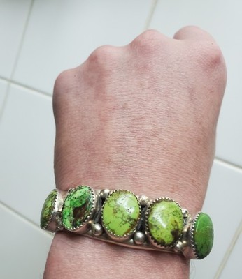 Sterling Silver Native American Gaspeite Cuff Signed P