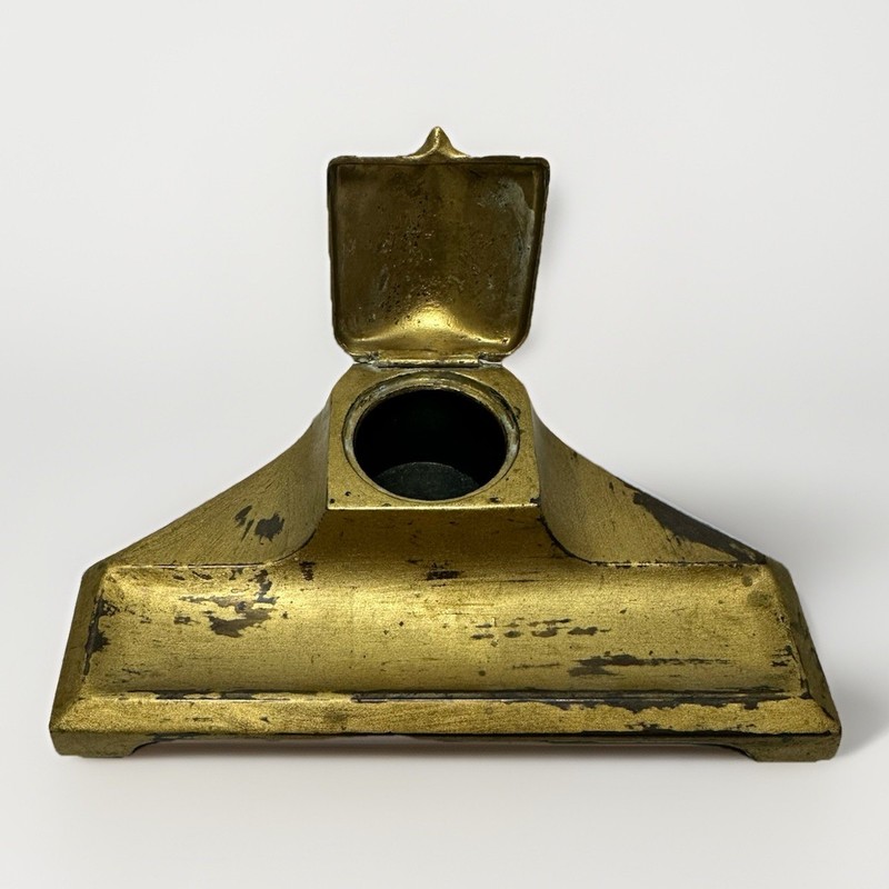Antique Art Nouveau Brass Inkwell Desk Set Ink Well Holder c.1890-1910
