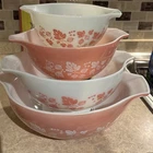 Beautiful Vintage PYREX Pink Gooseberry Cinderella Mixing Bowl Set
