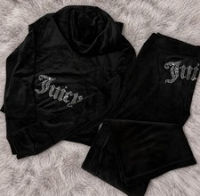 NWT JUICY COUTURE Velour Bling Tracksuit Hoodie  Pants Black Size Medium