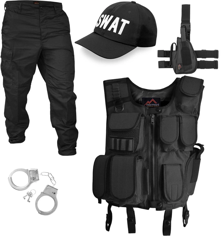 CIRCLE FIVE Fashing Kostüm POLICE, SWAT, SECURITY Weste Patch Beinholster Cap Handschellen