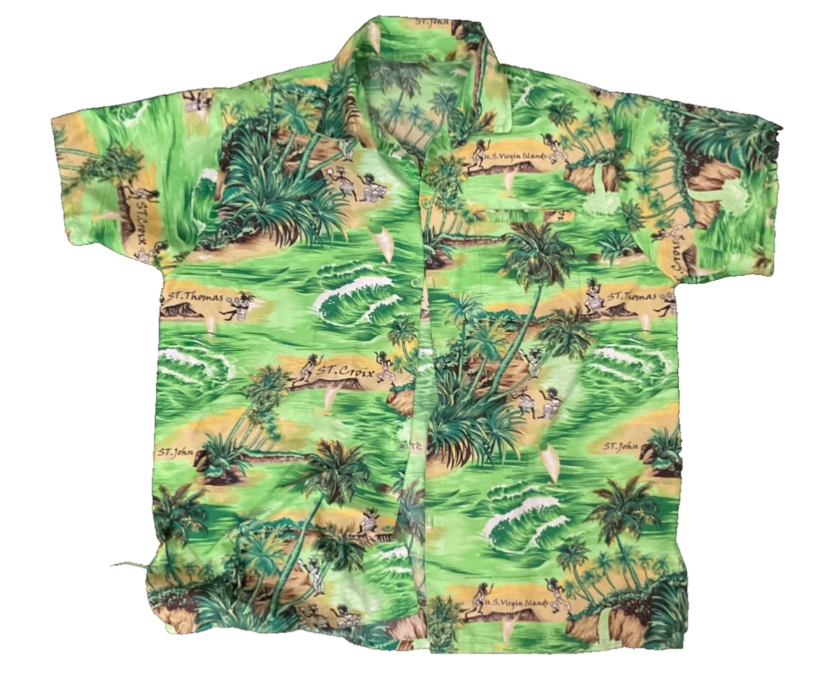 HAWAIIAN surf shirt,St.Thomas summer vacation, casual-green shirt