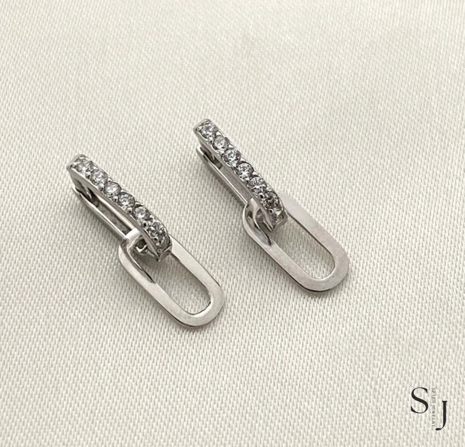 1.00 TCW Round Brilliant Cut Moissanite Link Drop/Dangle Earrings 14K White Gold - Image 3 of 4