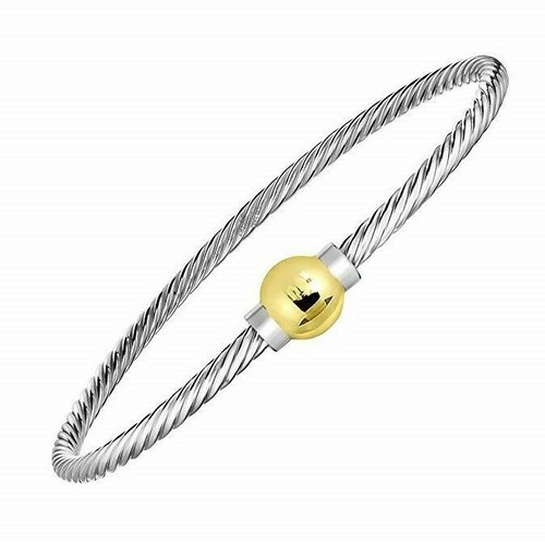 Cape Cod Twisted Bracelet 925 Sterling Silver with 14k Gold ball Size: 7.5". - Picture 2 of 4