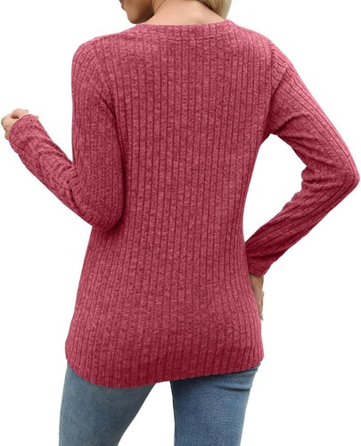Ladies V Neck Long Sleeve Pullover Sweater Casual Soft - Picture 3 of 4