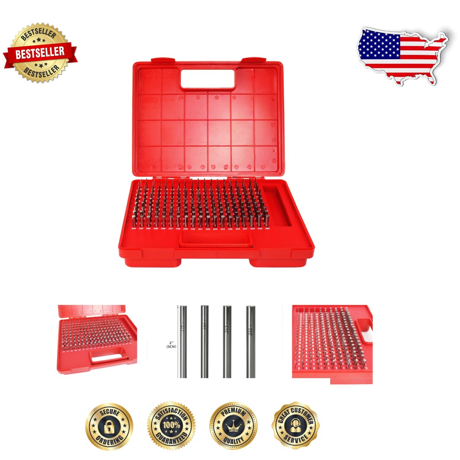 Precision 190-pc Steel Pin Gage Set 0.061-0.250