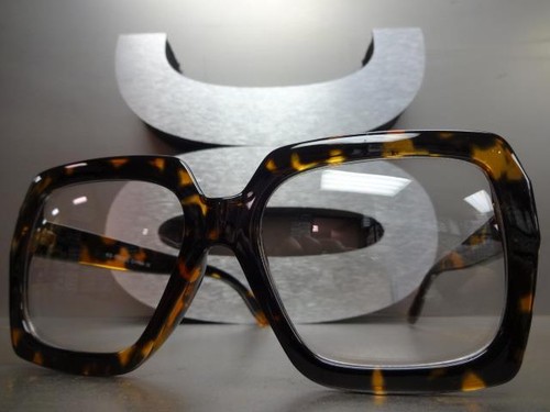 HUGE OVERSIZE VINTAGE Style Clear Lens EYE GLASSES Thick Tortoise Fashion Frame - Picture 3 of 10