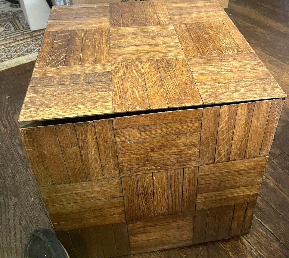 "DE COLECCIÓN MEDIADOS DE SIGLO MODERNO PARQUET MOSAICO MADERA CUBO JUEGO/MESA FINAL ALMACENAMIENTO 14""" Foto 2 de 4