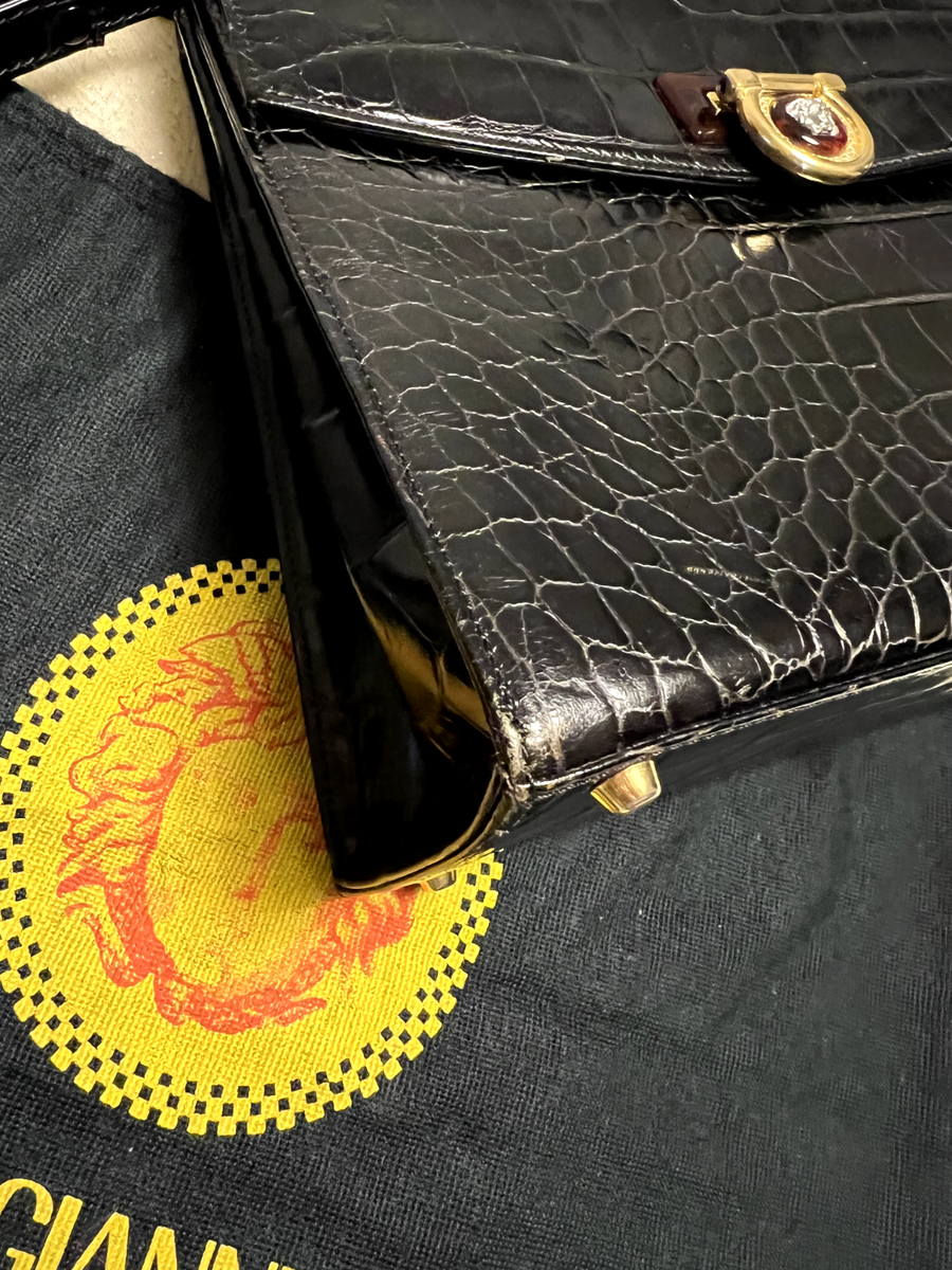 Authentic! Gianni Versace Vintage Black Crocodile Embossed  display picture 3
