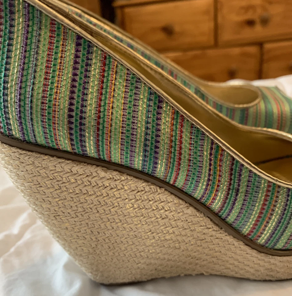 Nine West Multicolor Striped Espadrille Wedge Platform Heel Willow Size 5 1/2 M - Image 2 of 4