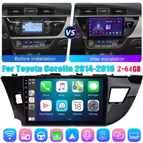 Radio estéreo para automóvil para Toyota Corolla 2014-2016 CarPlay GPS navegación WIFI Android 13.0 - Imagen 1 de 10
