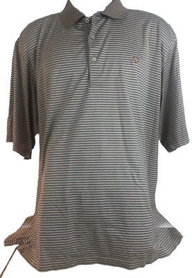Men s XL Golf Polo Beige Striped Cotton Shirt Old Oaks Club Fairway & Greene