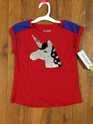 Girls' Short Sleeve Flip Sequin Wowzer Red Unicorn T-Shirt - Cat