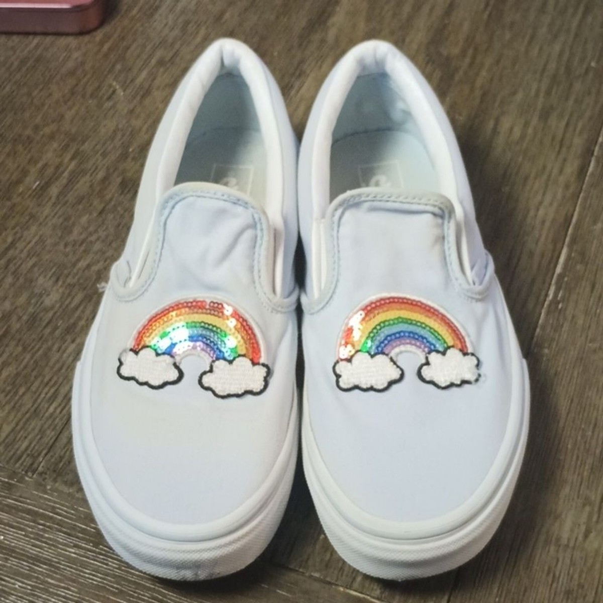 Vans Shoes Kids Size Girls Rainbow Design Slop on Sneakers Casual Powder  Blue