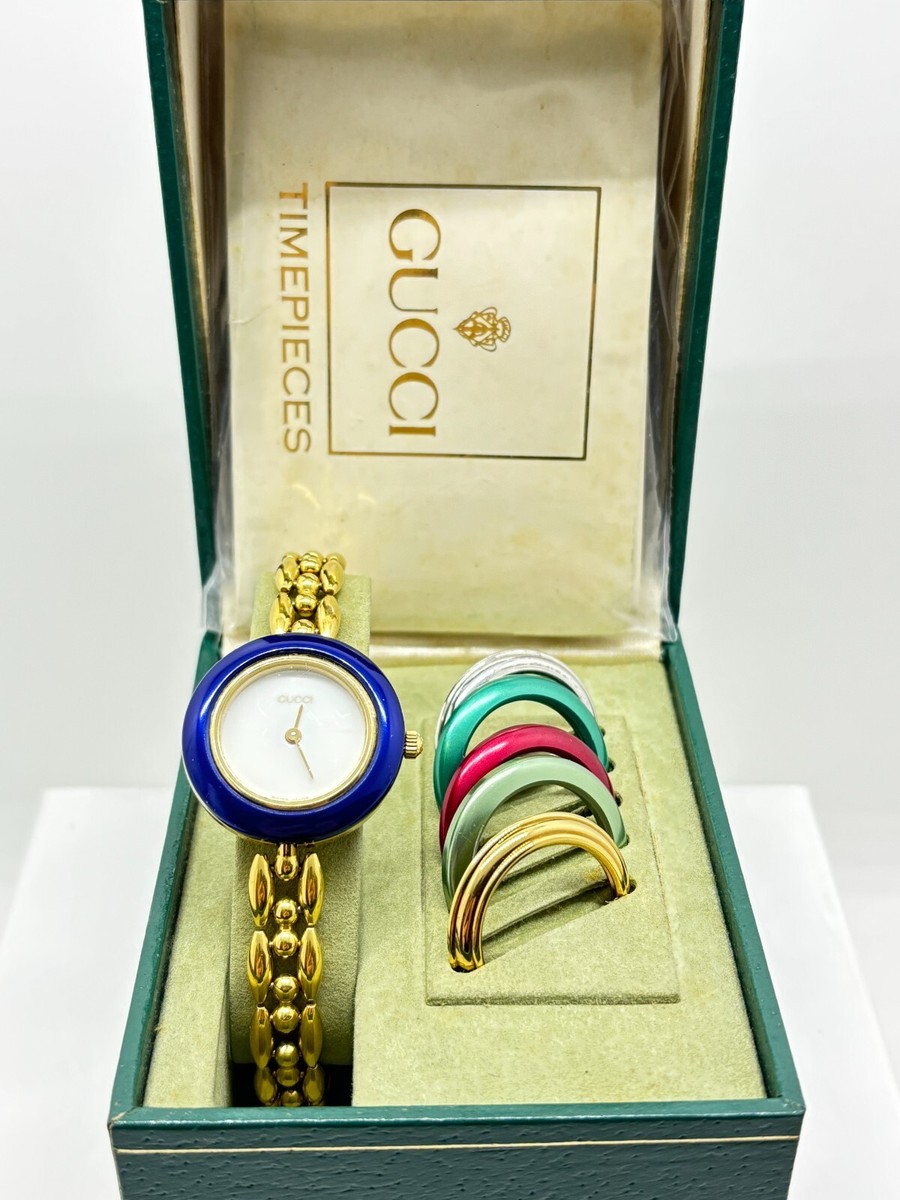 Exc+5 w/Box ] GUCCI Change 6 Bezel 11/12.2 Watch White Gold Used