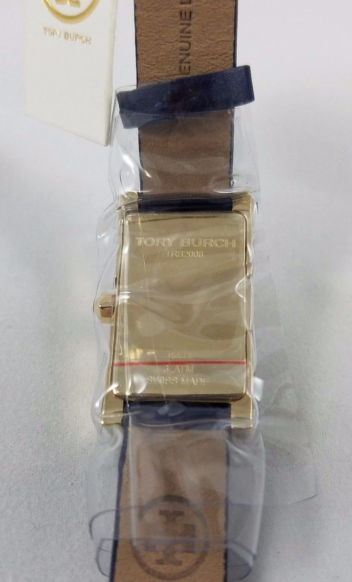 Orologio Tory Burch Buddy Firma Oro Doppio Involucro Navy Pelle Tono Oro