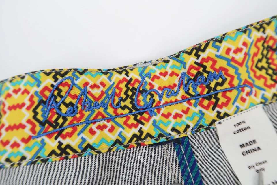 Pantalones Cortos Robert Graham Para Hombres 34 Bordados a Cuadros Azul Marino Blanco Rayas Foto 3 de 4