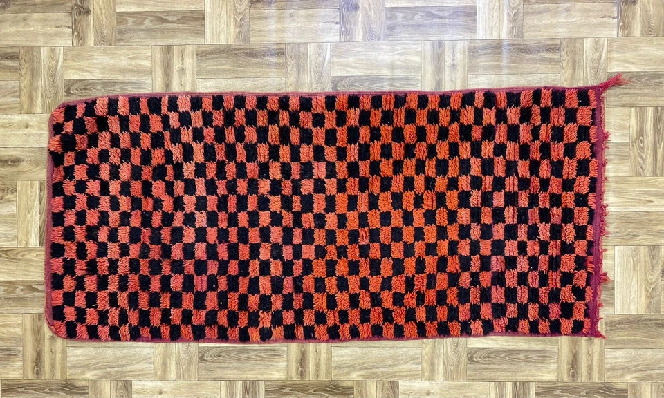 Check Runner Rug,Handmade Hallway,Modern Checkered Area Rug,Stairs Rug,3'x6'6" - Image 2 of 4