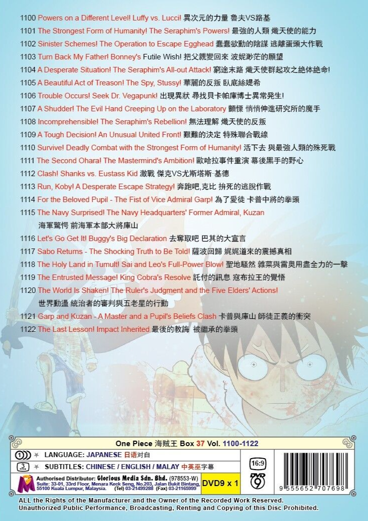 DVD ONE PIECE (Box 37) Vol 1100-1122 English Subtitle All Region