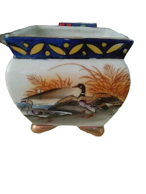 Hand painted Chikusa Japan Small Square Shaped Ceramic Vintage Planter