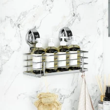 Stainless Steel Suction Cup Shower Caddy Shelf Soap Dish with Hooks Rust Proof