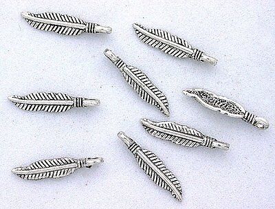TWELVE 3/4 x 1/5 INCH FEATHER SILVERPLATED FOCAL CHARM PENDANT CF734 