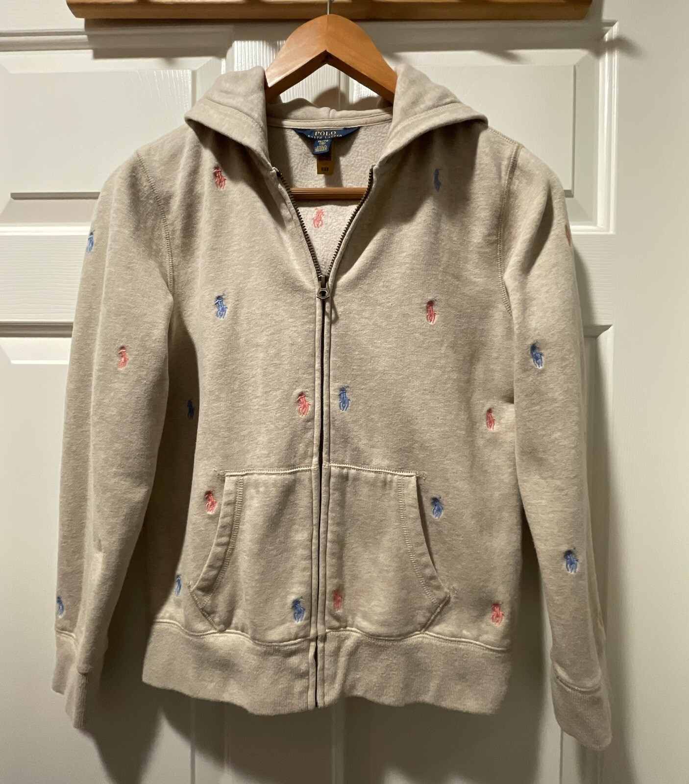 Polo Ralph Lauren Ragazza XL Marrone Rosa Blu Pony Felpa Full Zip Cappuccio Leggi