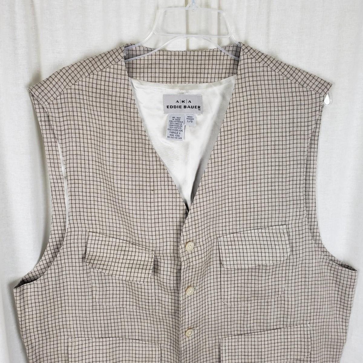 AKA Eddie Bauer Linen Check Plaid Multi Pocket Pointed Waistcoat
