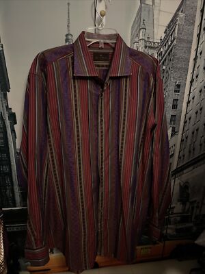 Etro Italy Men s Striped Button Down- Striped Shirt Sz 44 Made in Italy