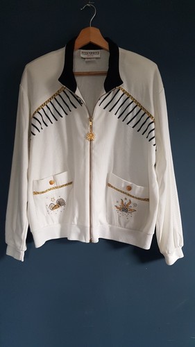 Vintage 80s Peter Popovich Glamorous Bomber Jacket Cardigan Light Gold L 16 18